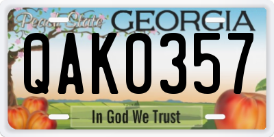 GA license plate QAK0357