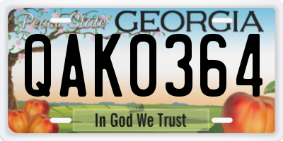 GA license plate QAK0364
