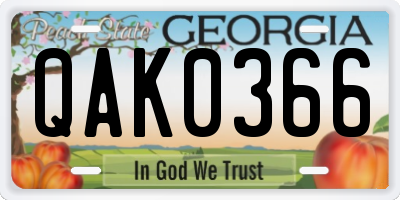 GA license plate QAK0366