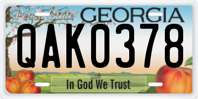 GA license plate QAK0378