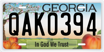 GA license plate QAK0394