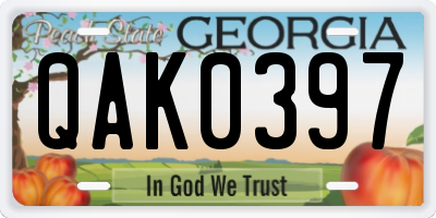 GA license plate QAK0397