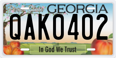 GA license plate QAK0402