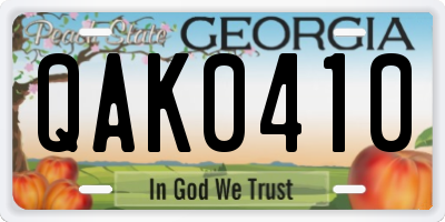GA license plate QAK0410