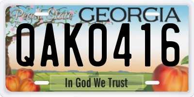 GA license plate QAK0416