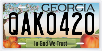 GA license plate QAK0420