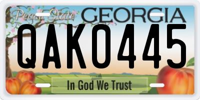 GA license plate QAK0445