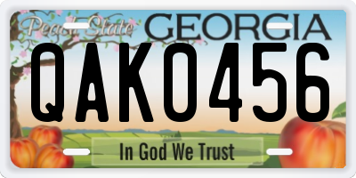 GA license plate QAK0456