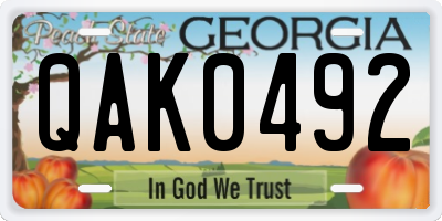 GA license plate QAK0492