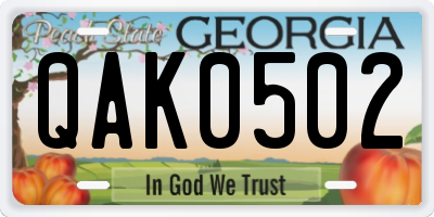 GA license plate QAK0502