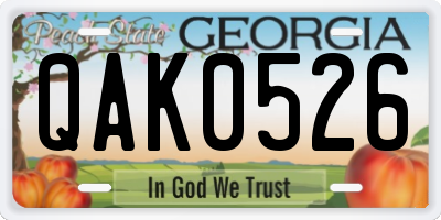 GA license plate QAK0526