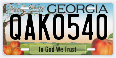 GA license plate QAK0540