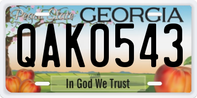 GA license plate QAK0543