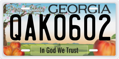 GA license plate QAK0602