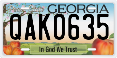GA license plate QAK0635