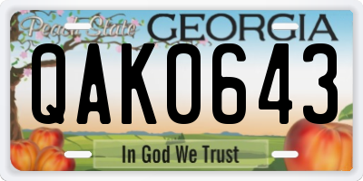 GA license plate QAK0643