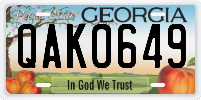 GA license plate QAK0649