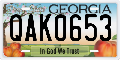 GA license plate QAK0653