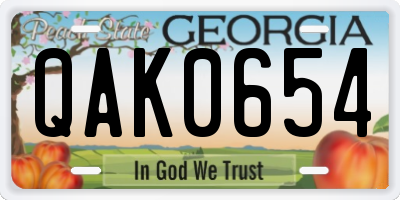GA license plate QAK0654