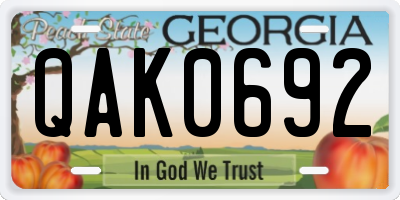 GA license plate QAK0692