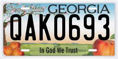 GA license plate QAK0693