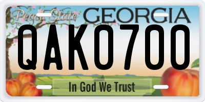 GA license plate QAK0700
