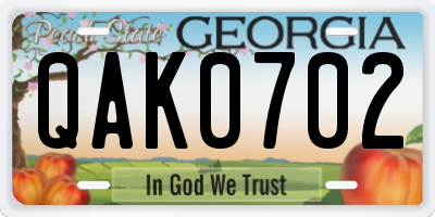 GA license plate QAK0702