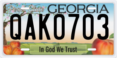 GA license plate QAK0703