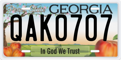 GA license plate QAK0707