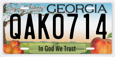 GA license plate QAK0714