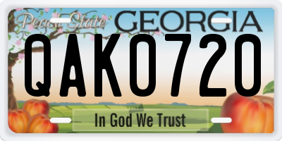 GA license plate QAK0720