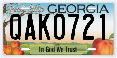 GA license plate QAK0721