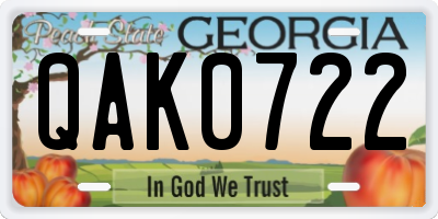 GA license plate QAK0722