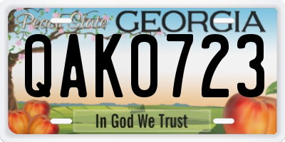 GA license plate QAK0723