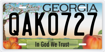 GA license plate QAK0727