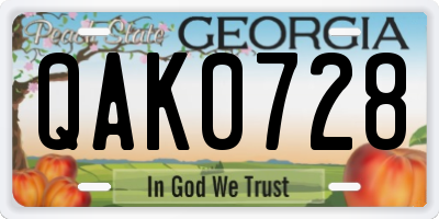 GA license plate QAK0728