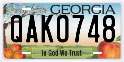 GA license plate QAK0748