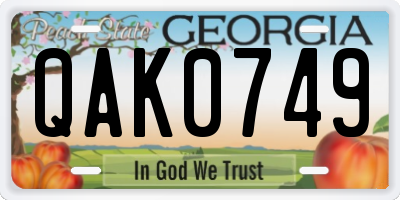 GA license plate QAK0749