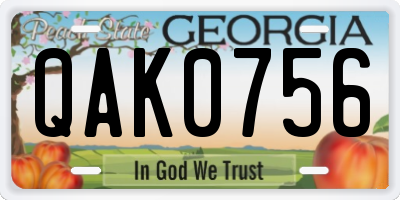 GA license plate QAK0756