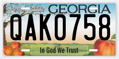 GA license plate QAK0758