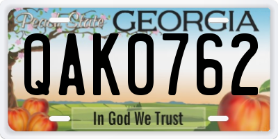 GA license plate QAK0762