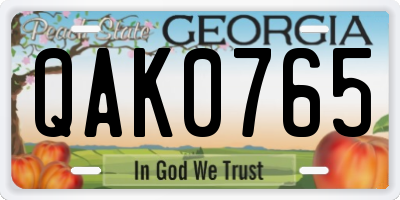 GA license plate QAK0765