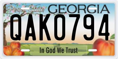GA license plate QAK0794