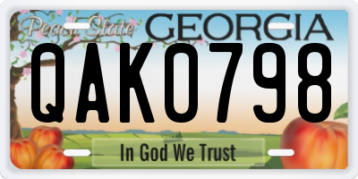 GA license plate QAK0798