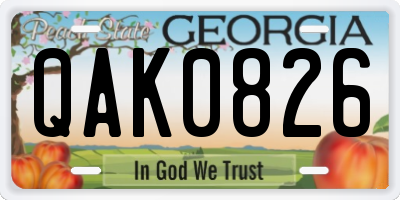 GA license plate QAK0826