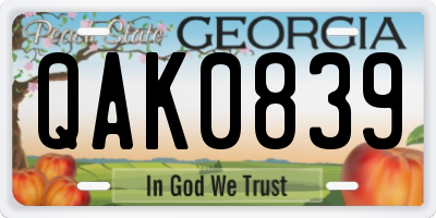 GA license plate QAK0839