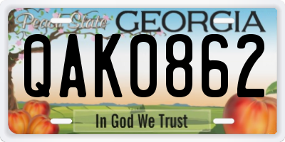 GA license plate QAK0862