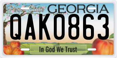 GA license plate QAK0863