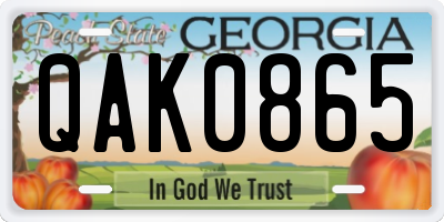GA license plate QAK0865