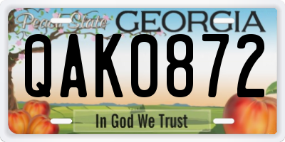 GA license plate QAK0872